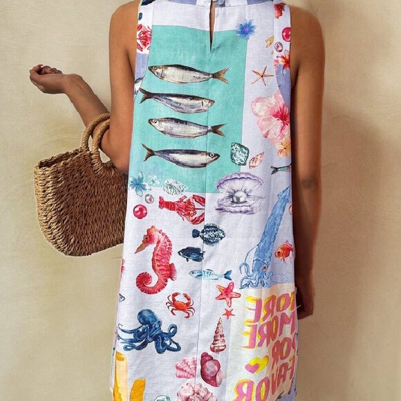 Mauve Purple Casual Boho Women's Tropical Beachwear Print Dress - Picture 3 of 5